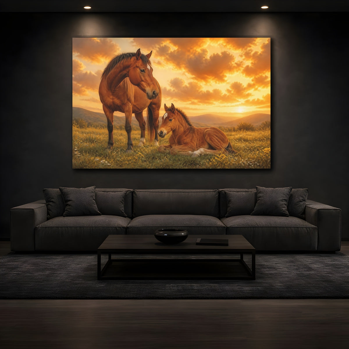 Mockup 3. Sunset Mare And Foal shown as canvas print