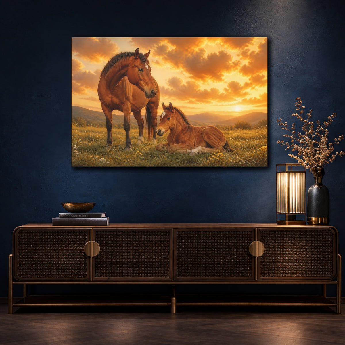 Mockup 4. Sunset Mare And Foal shown as canvas print