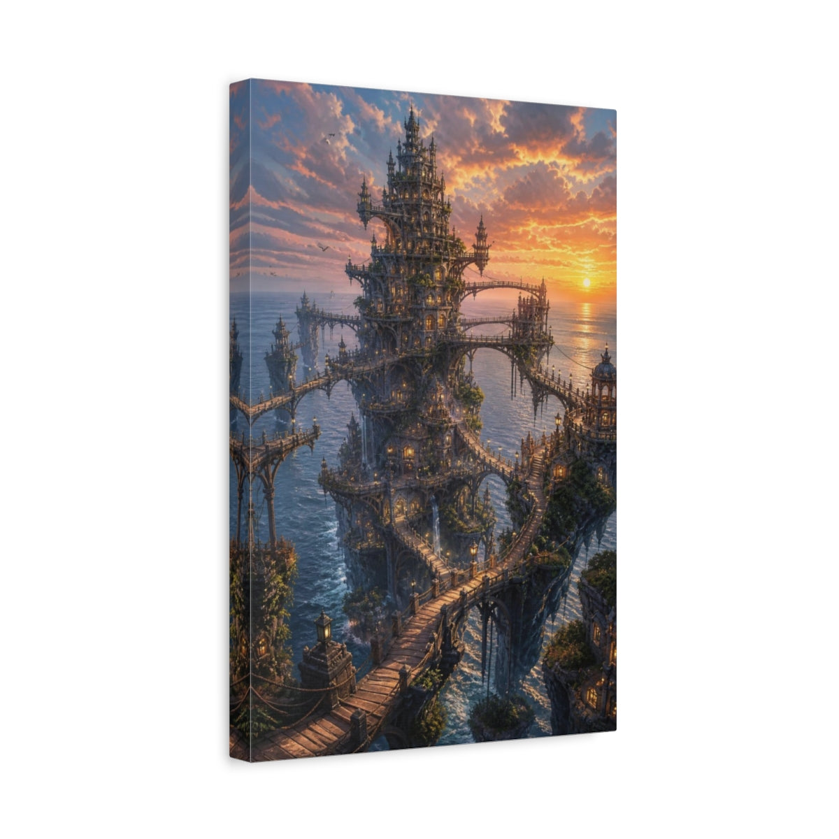 Side Mockup 4. Sunset Ocean Citadel shown as canvas print