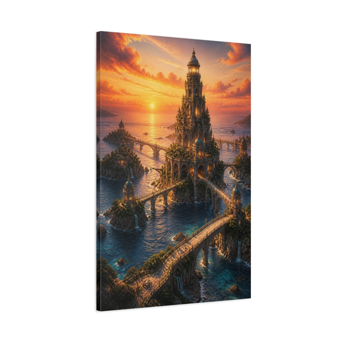 Main Mockup. Sunset Ocean Tower shown as canvas print