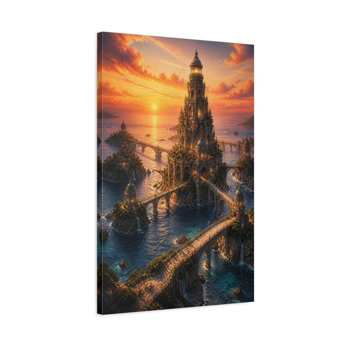 Side Mockup 2. Sunset Ocean Tower shown as canvas print