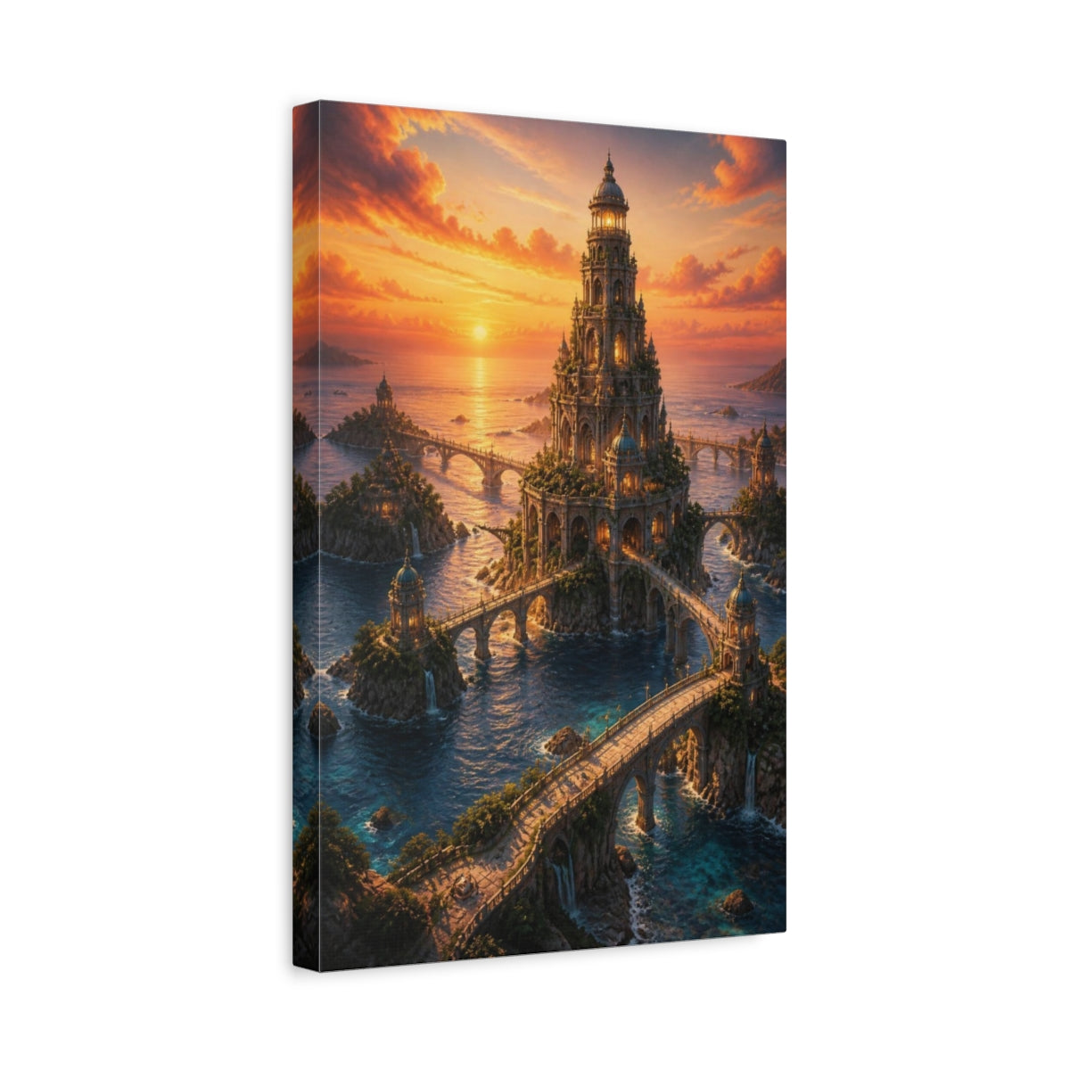 Side Mockup 4. Sunset Ocean Tower shown as canvas print