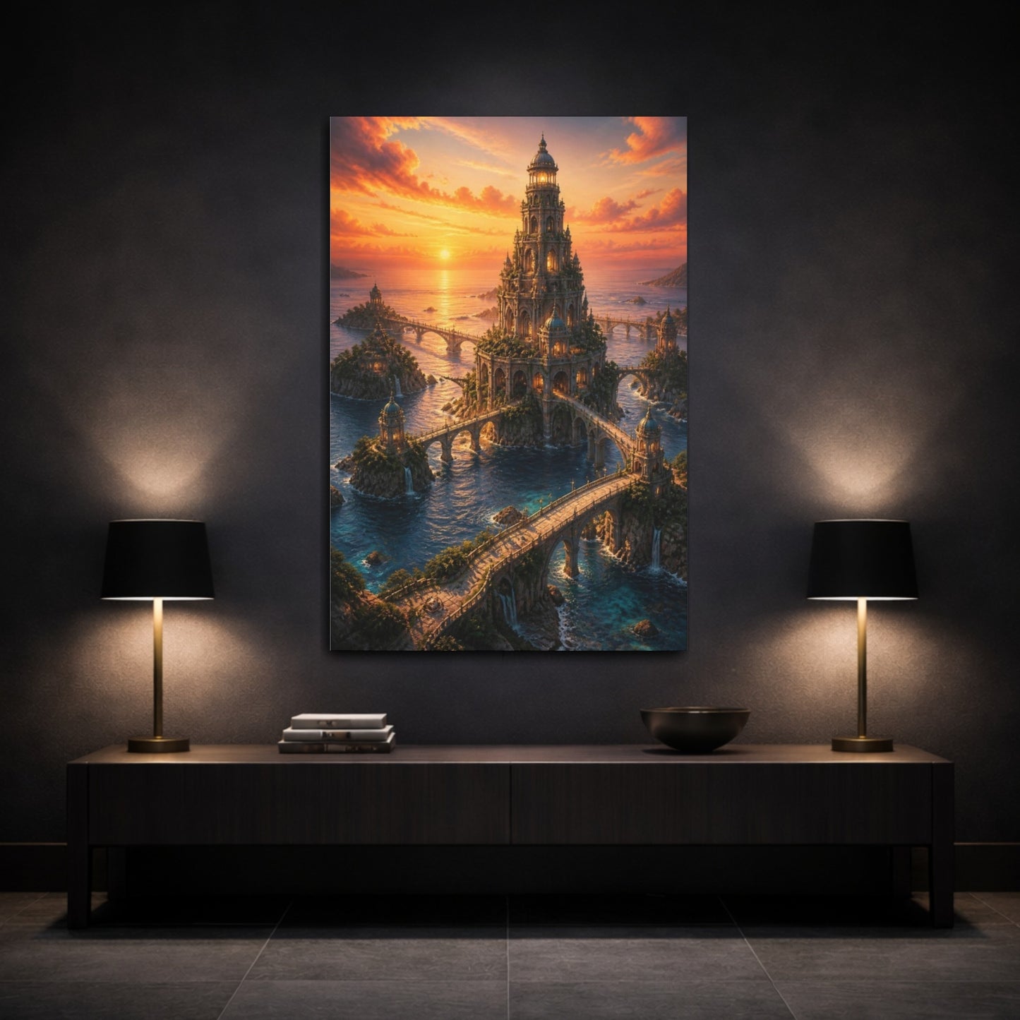 Mockup 3. Sunset Ocean Tower shown as canvas print