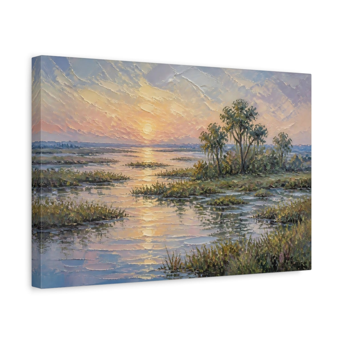 Side Mockup 4. Sunset Over Marsh shown as canvas print