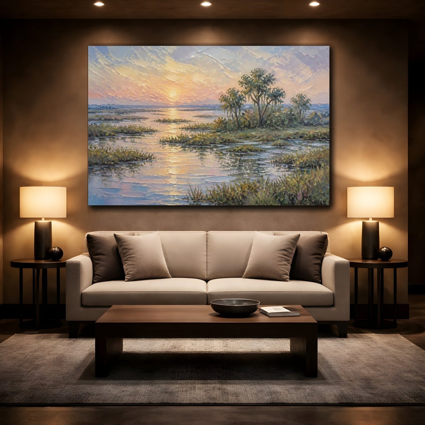 Mockup 2. Sunset Over Marsh shown as canvas print