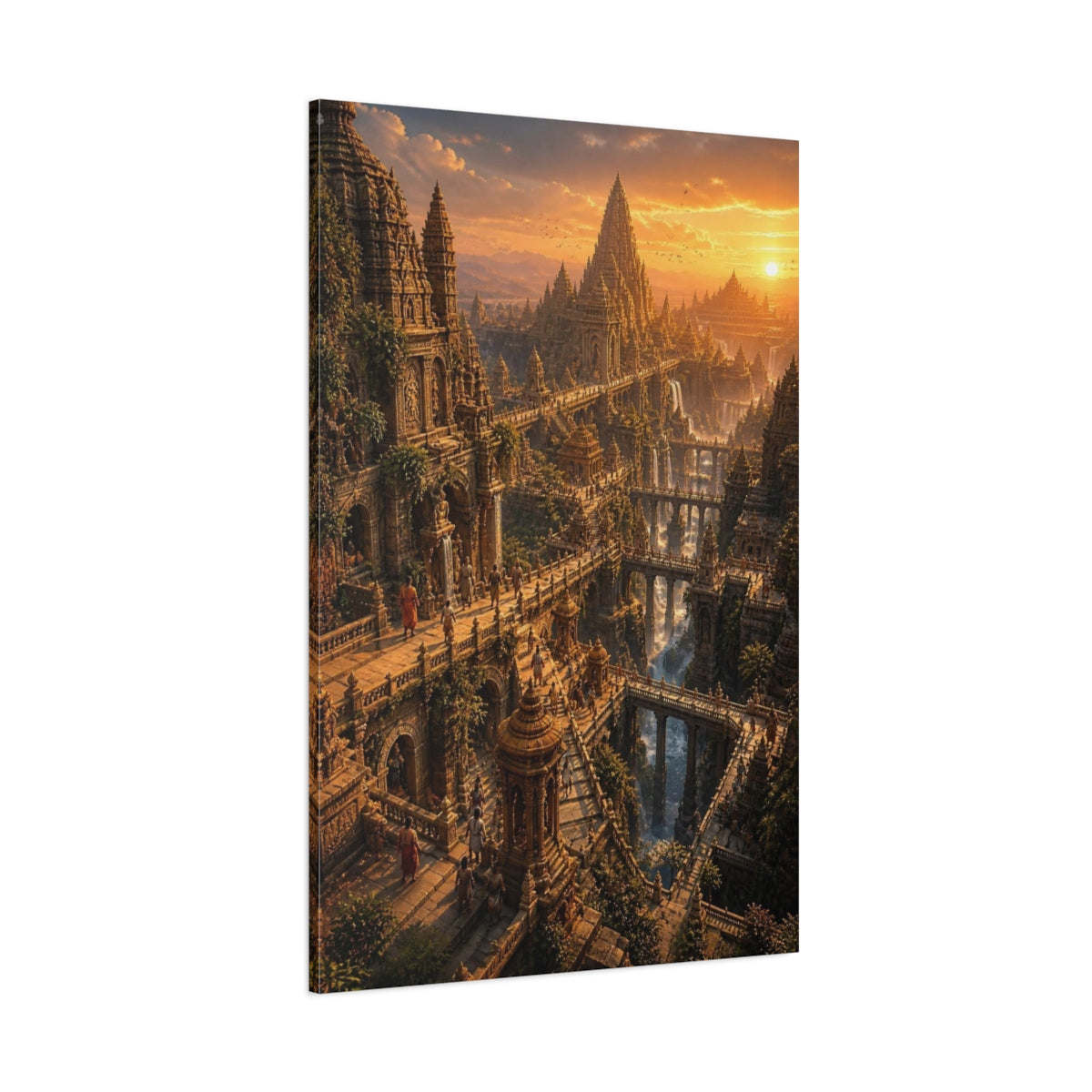 Side Mockup 1. Sunset Stacked Temple City shown as canvas print