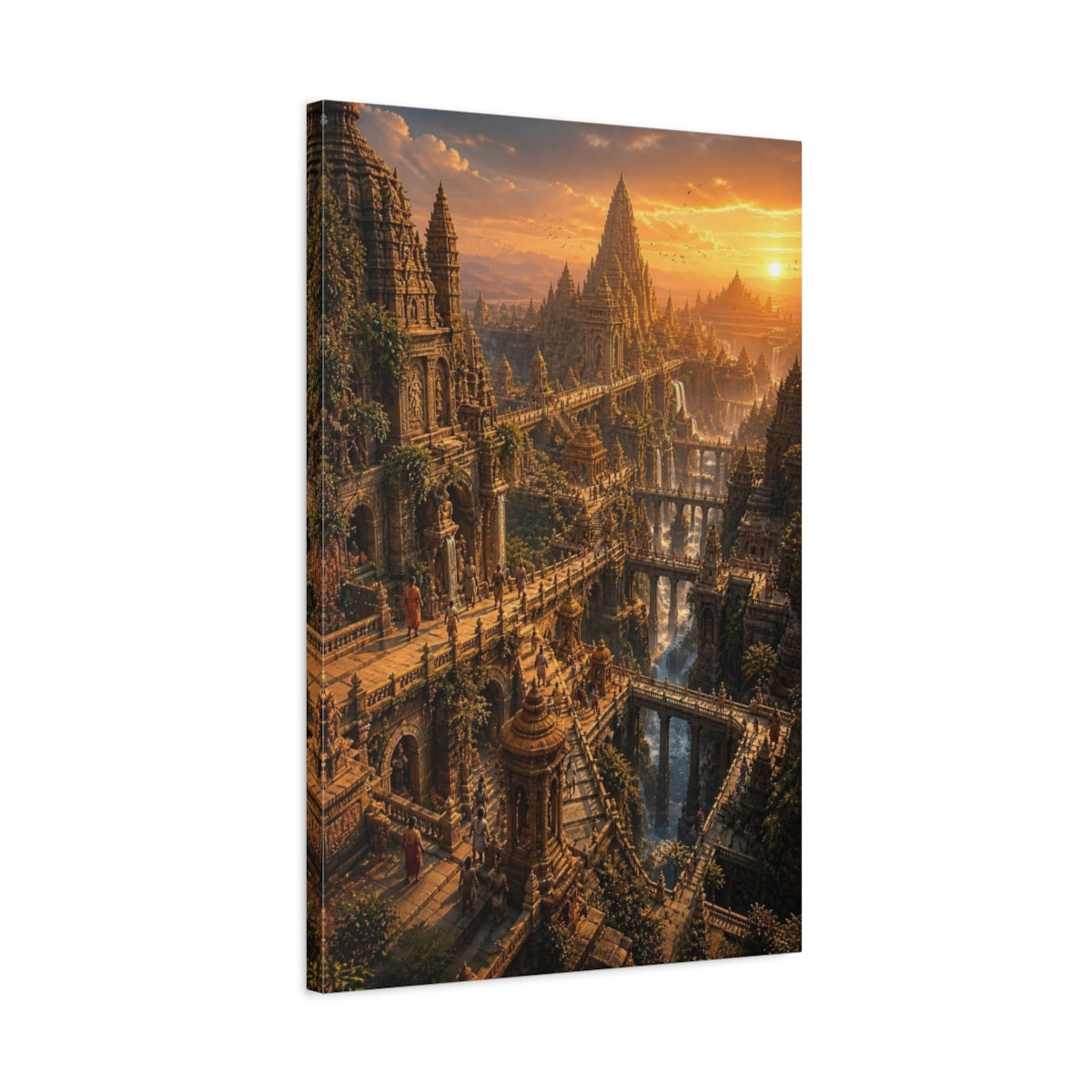 Side Mockup 2. Sunset Stacked Temple City shown as canvas print
