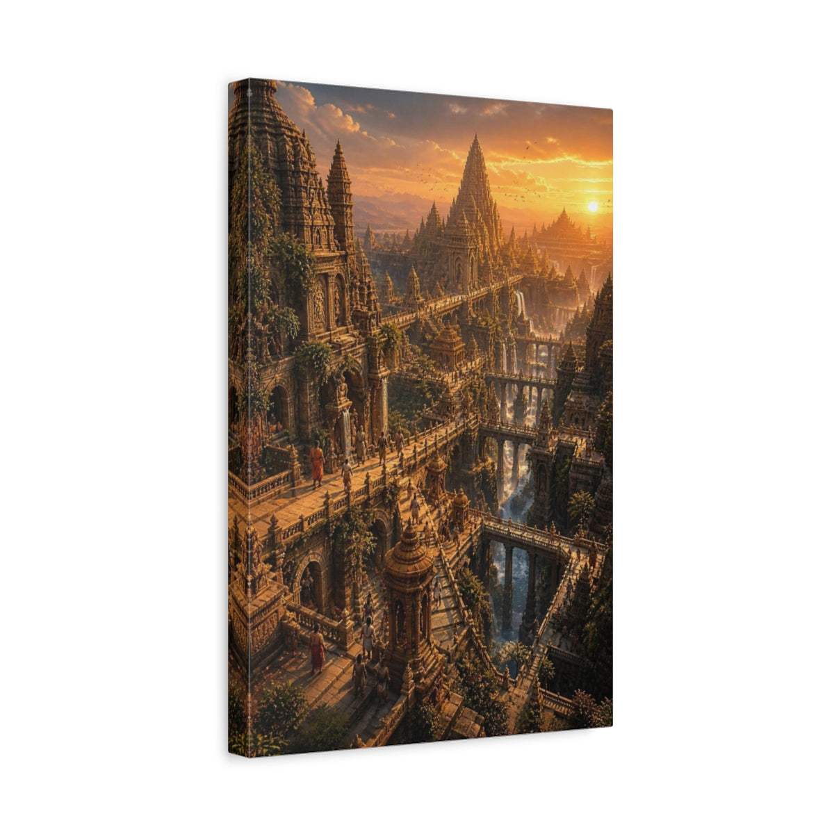 Side Mockup 4. Sunset Stacked Temple City shown as canvas print