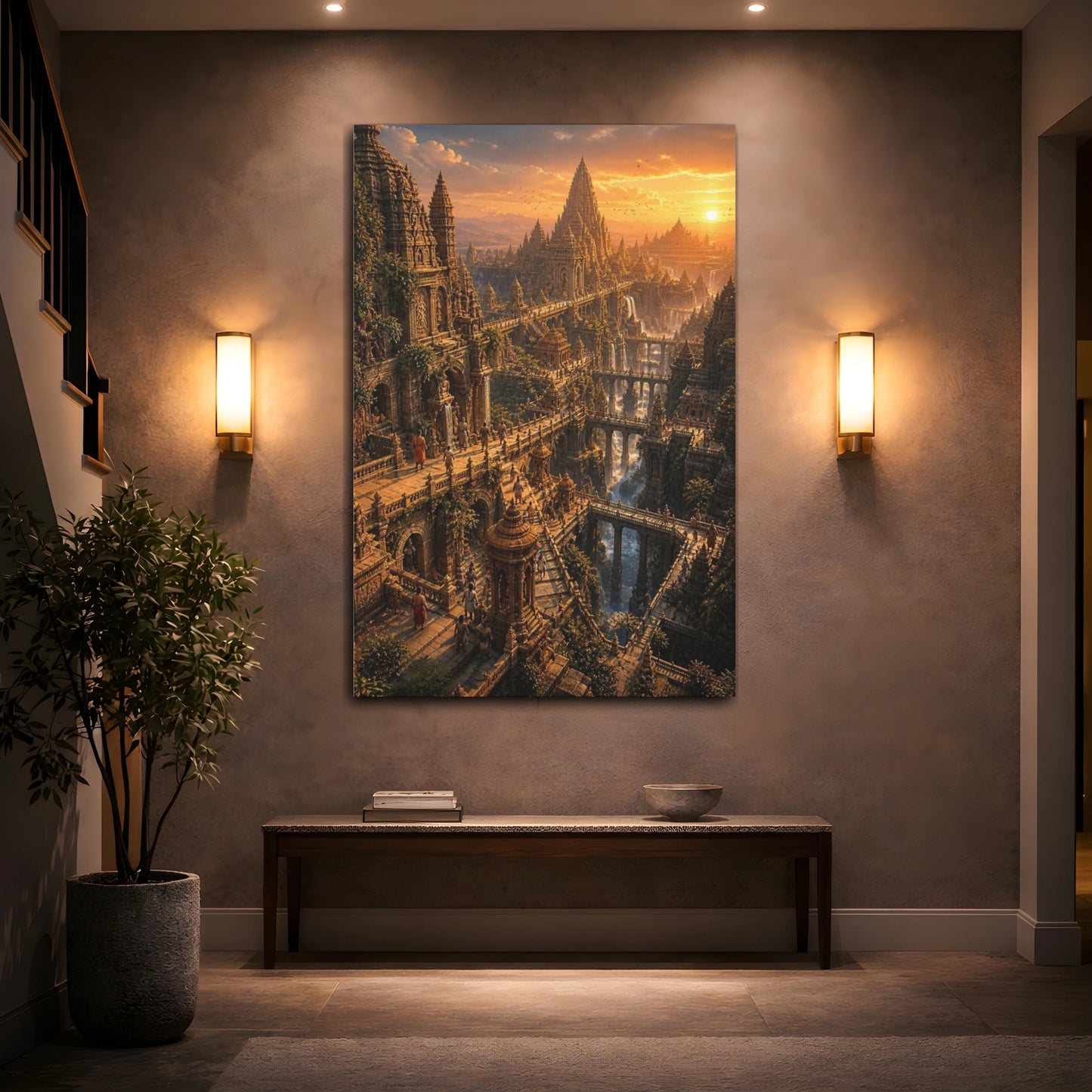 Mockup 2. Sunset Stacked Temple City shown as canvas print