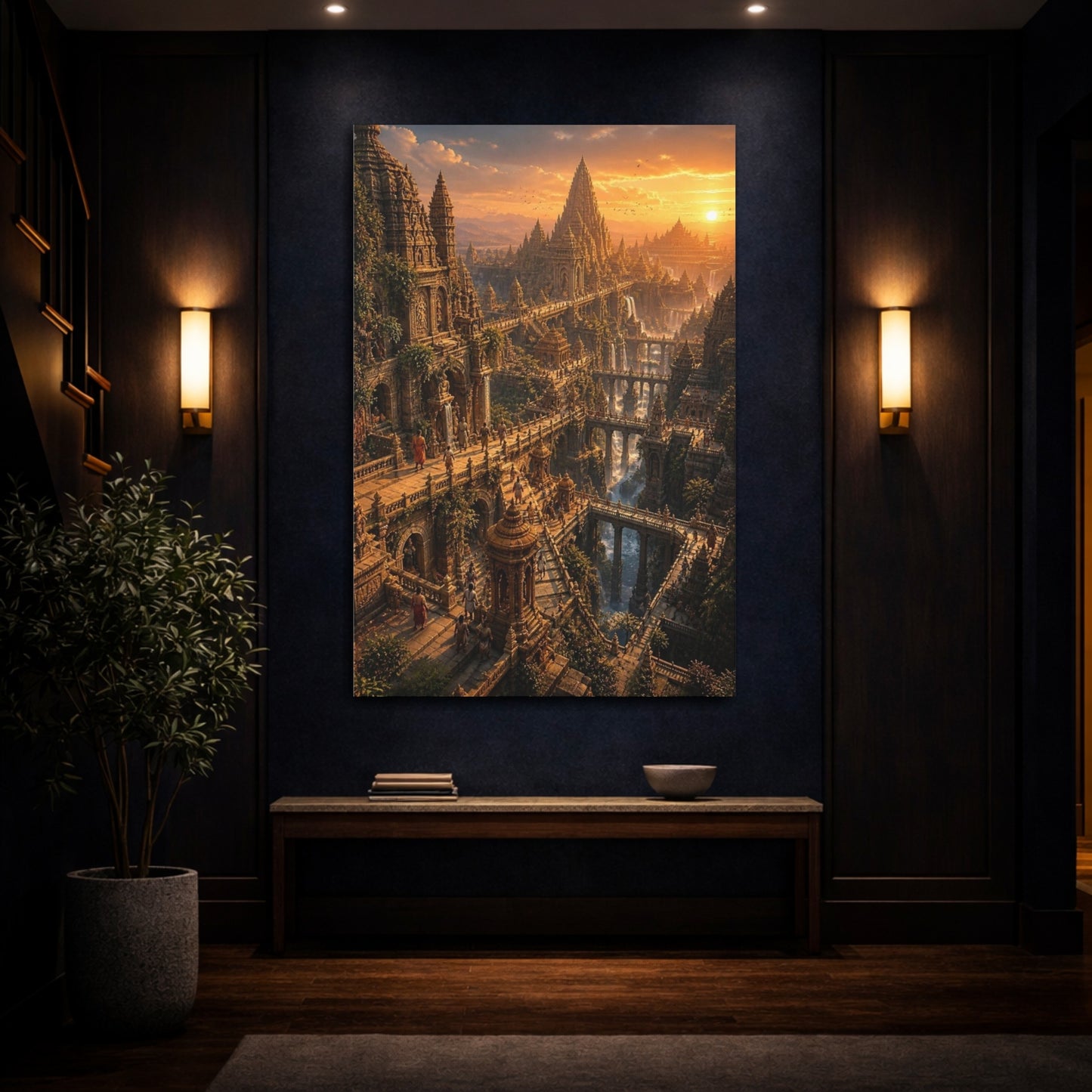 Mockup 4. Sunset Stacked Temple City shown as canvas print