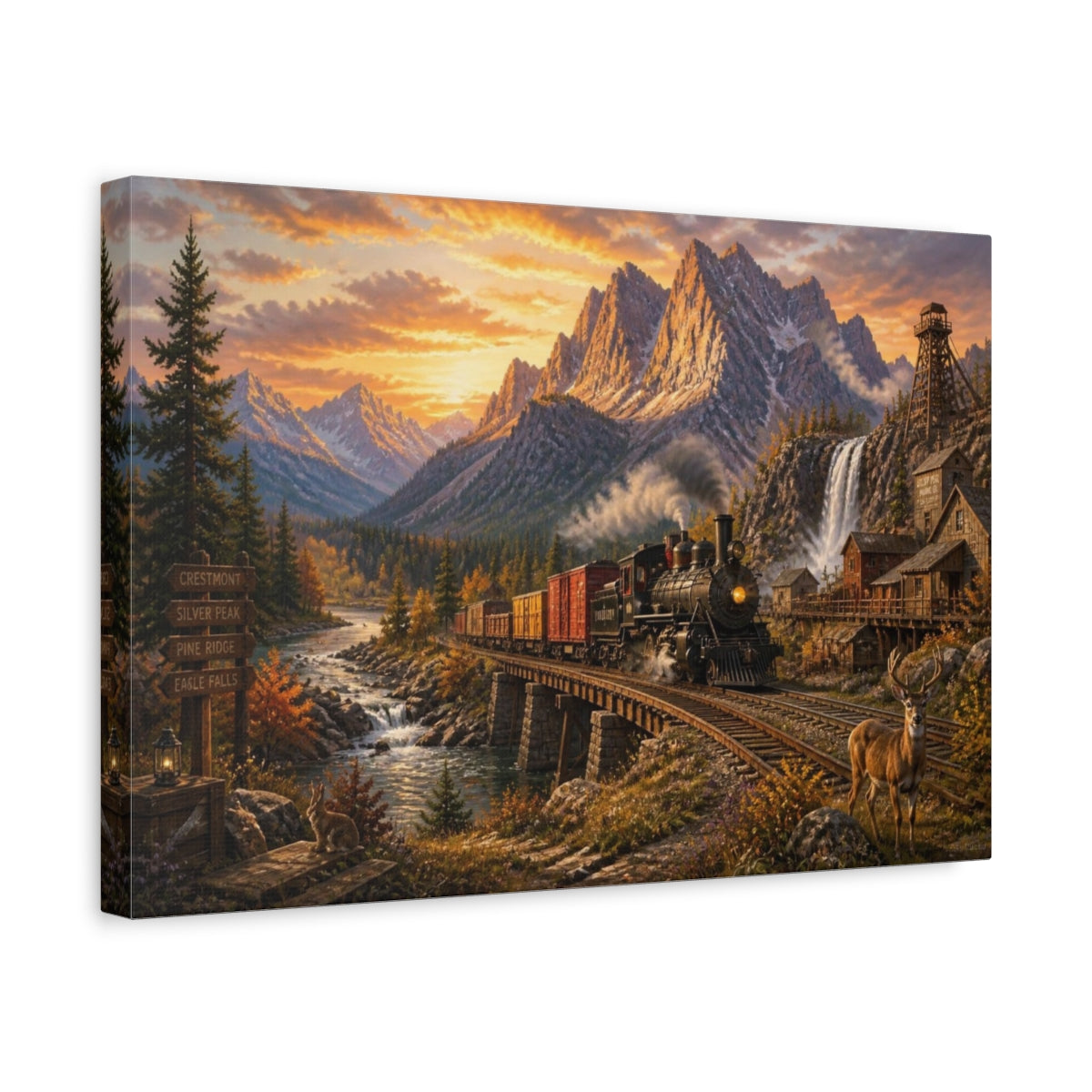Side Mockup 4. Sunset Steam Train shown as canvas print