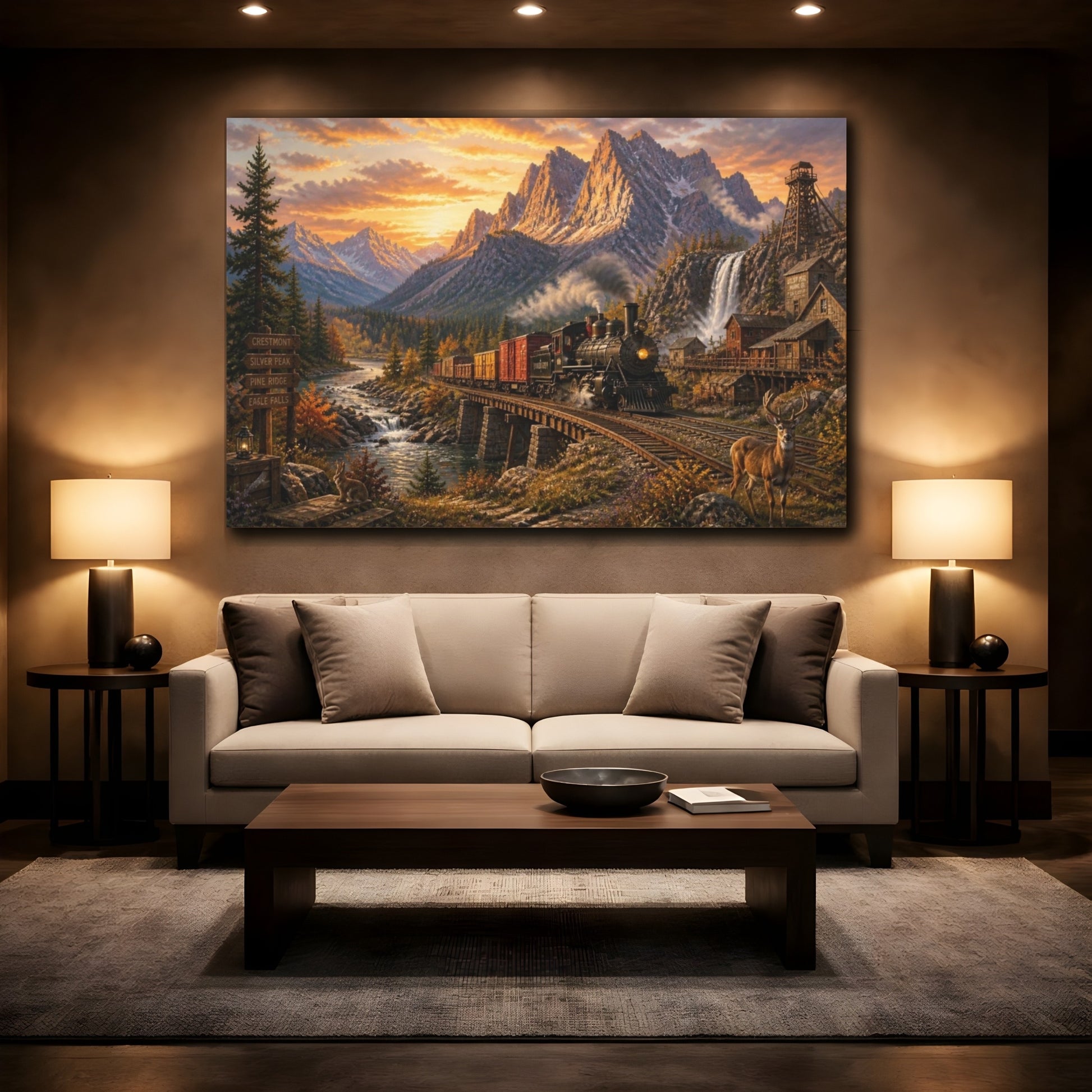 Mockup 2. Sunset Steam Train shown as canvas print