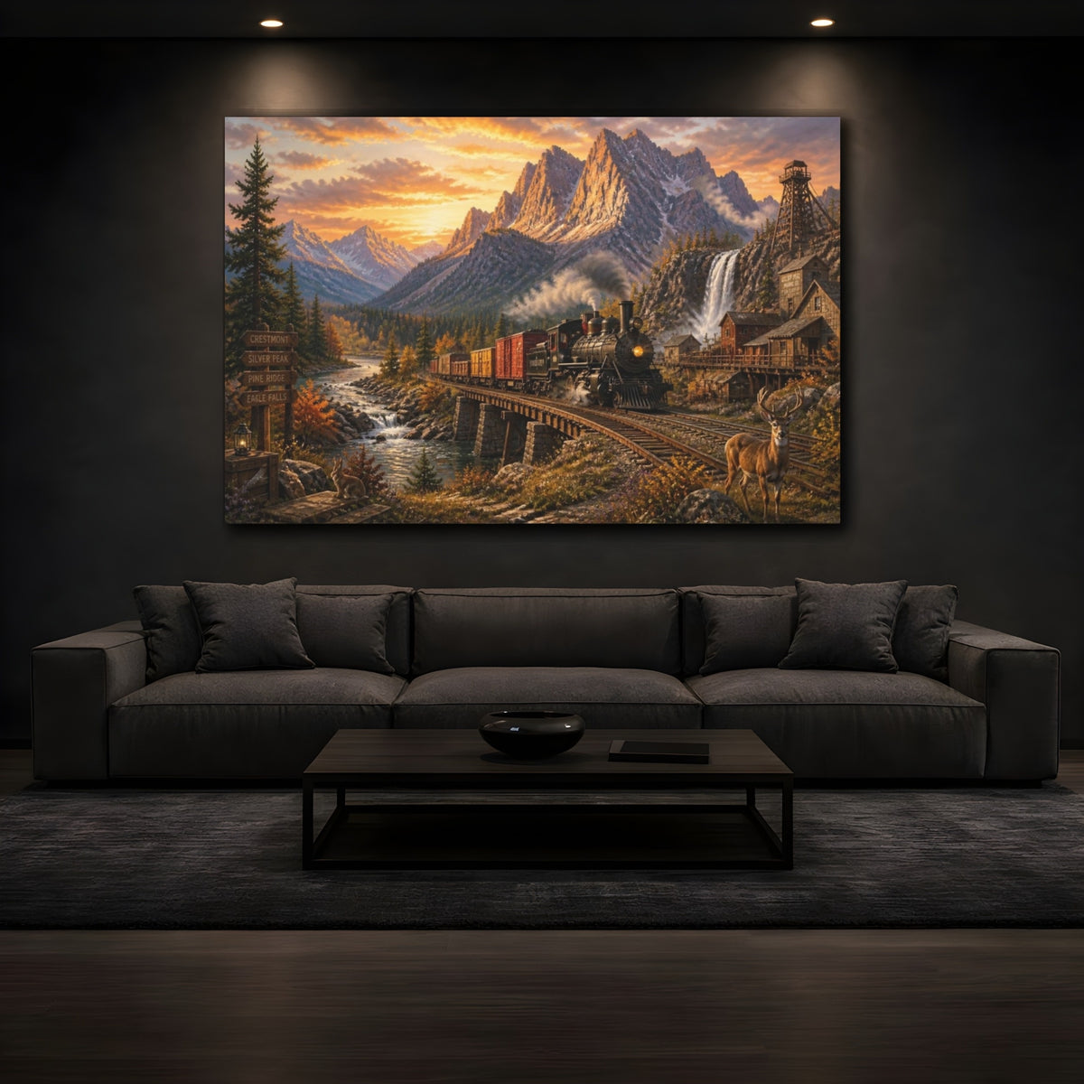 Mockup 3. Sunset Steam Train shown as canvas print