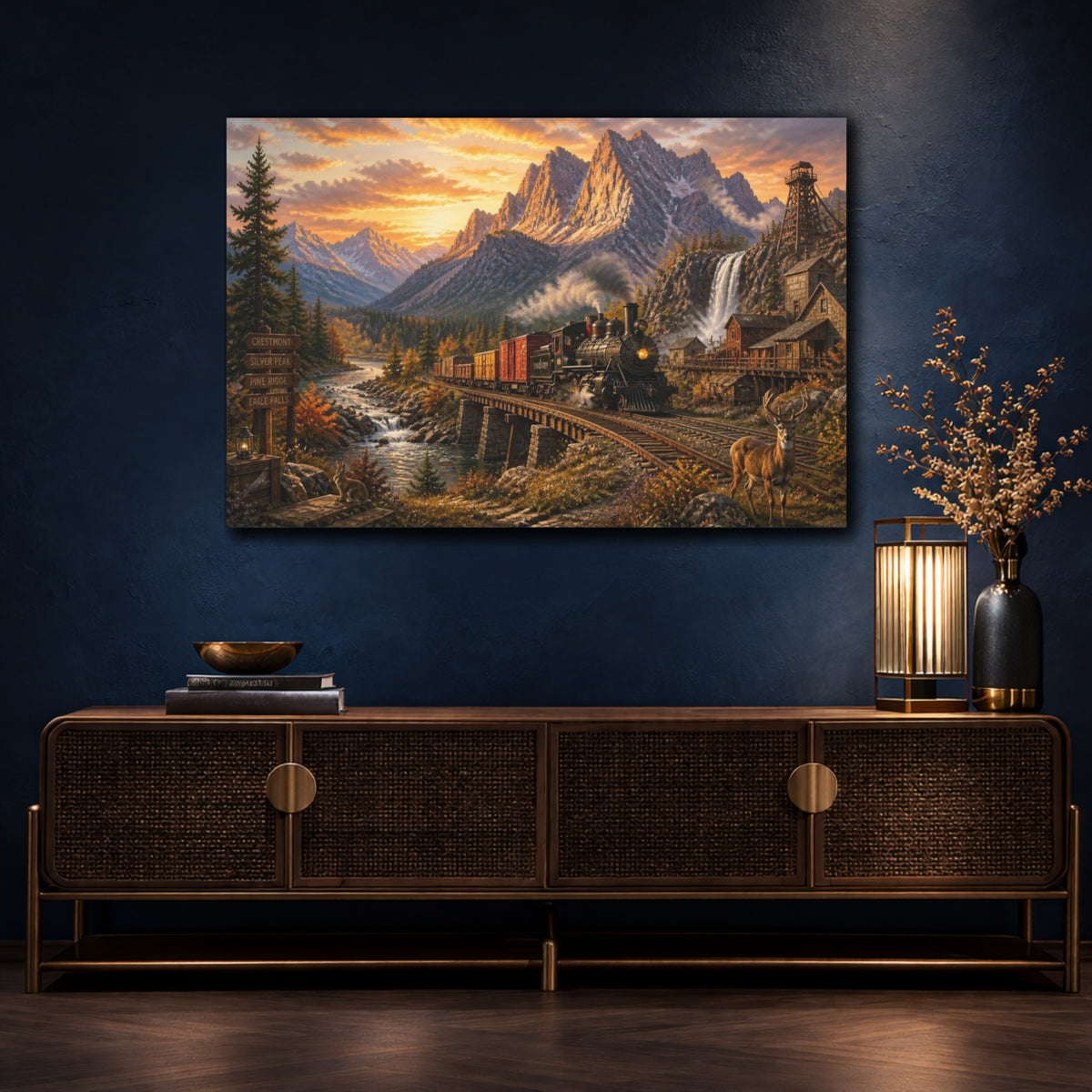 Mockup 4. Sunset Steam Train shown as canvas print