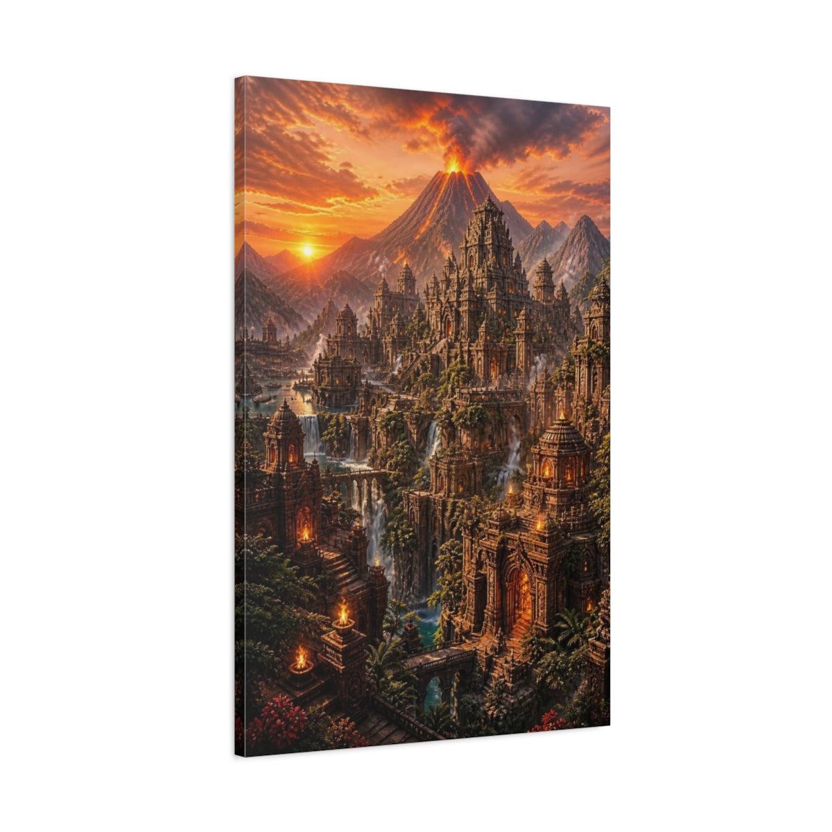 Main Mockup. Sunset Temple City shown as canvas print