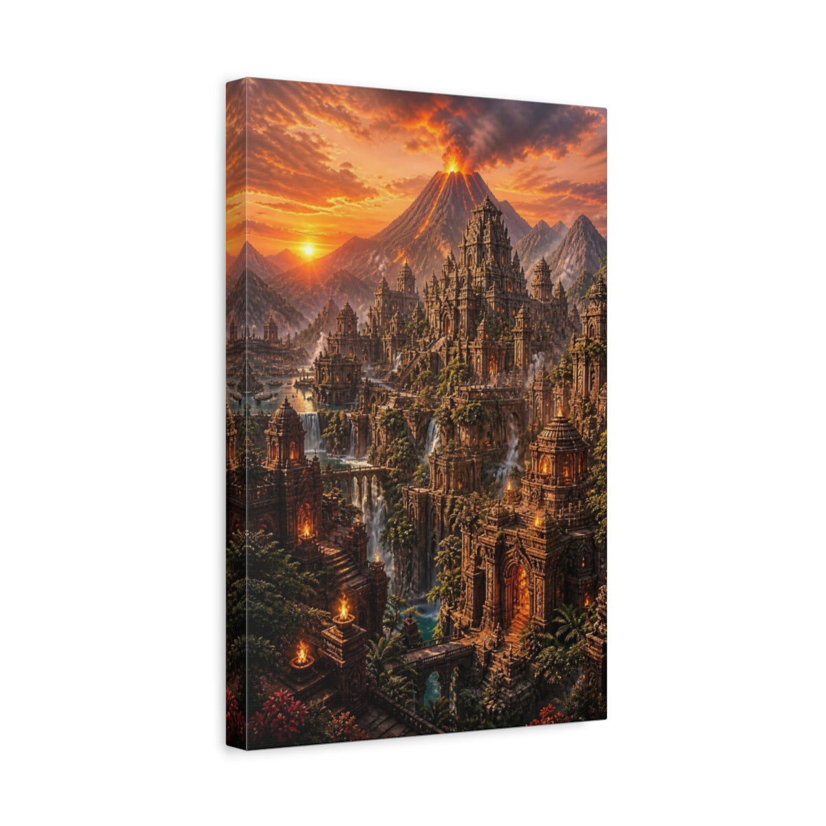 Side Mockup 4. Sunset Temple City shown as canvas print