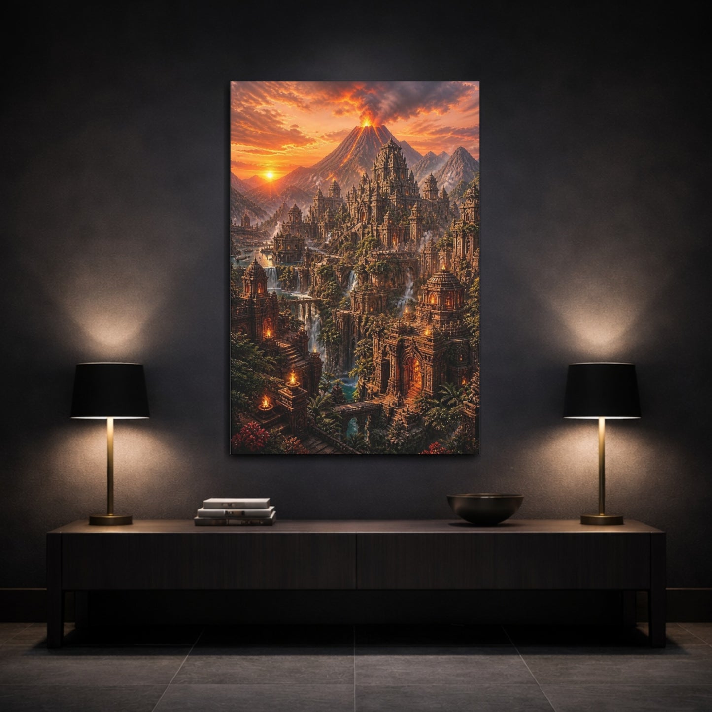 Mockup 3. Sunset Temple City shown as canvas print