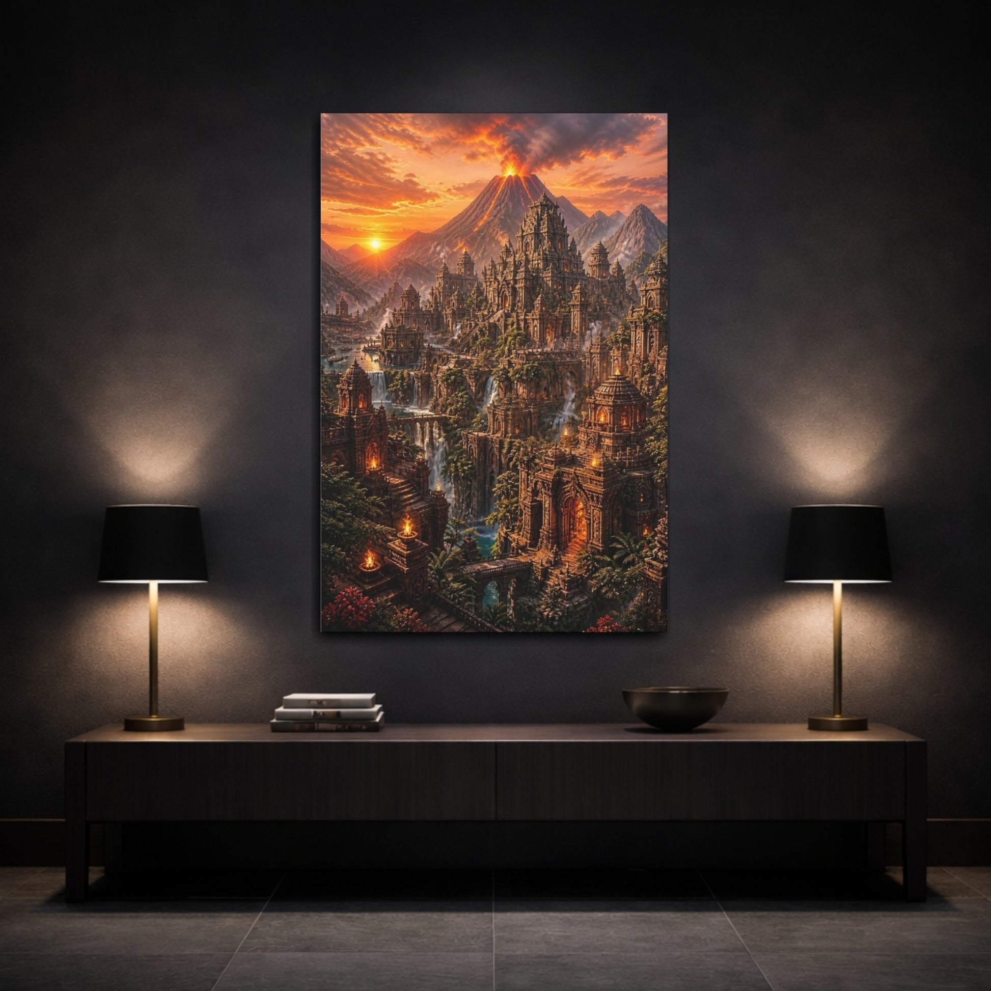 Mockup 3. Sunset Temple City shown as canvas print