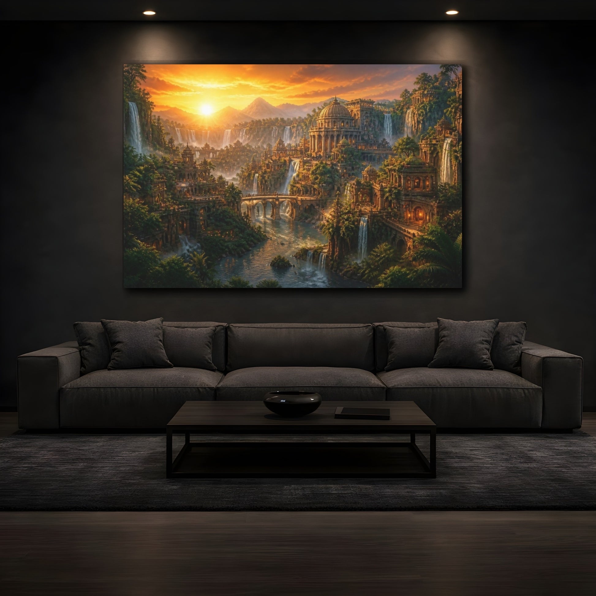 Mockup 3. Sunset Temple Landscape shown as canvas print