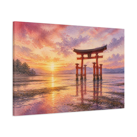 Main Mockup. Sunset Torii At Low Tide shown as canvas print
