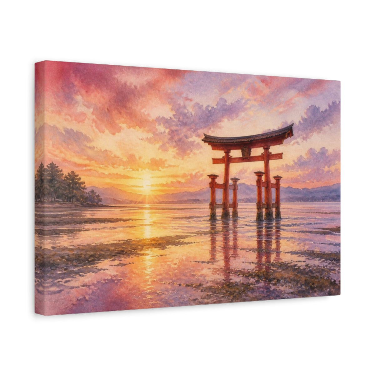 Side Mockup 4. Sunset Torii At Low Tide shown as canvas print