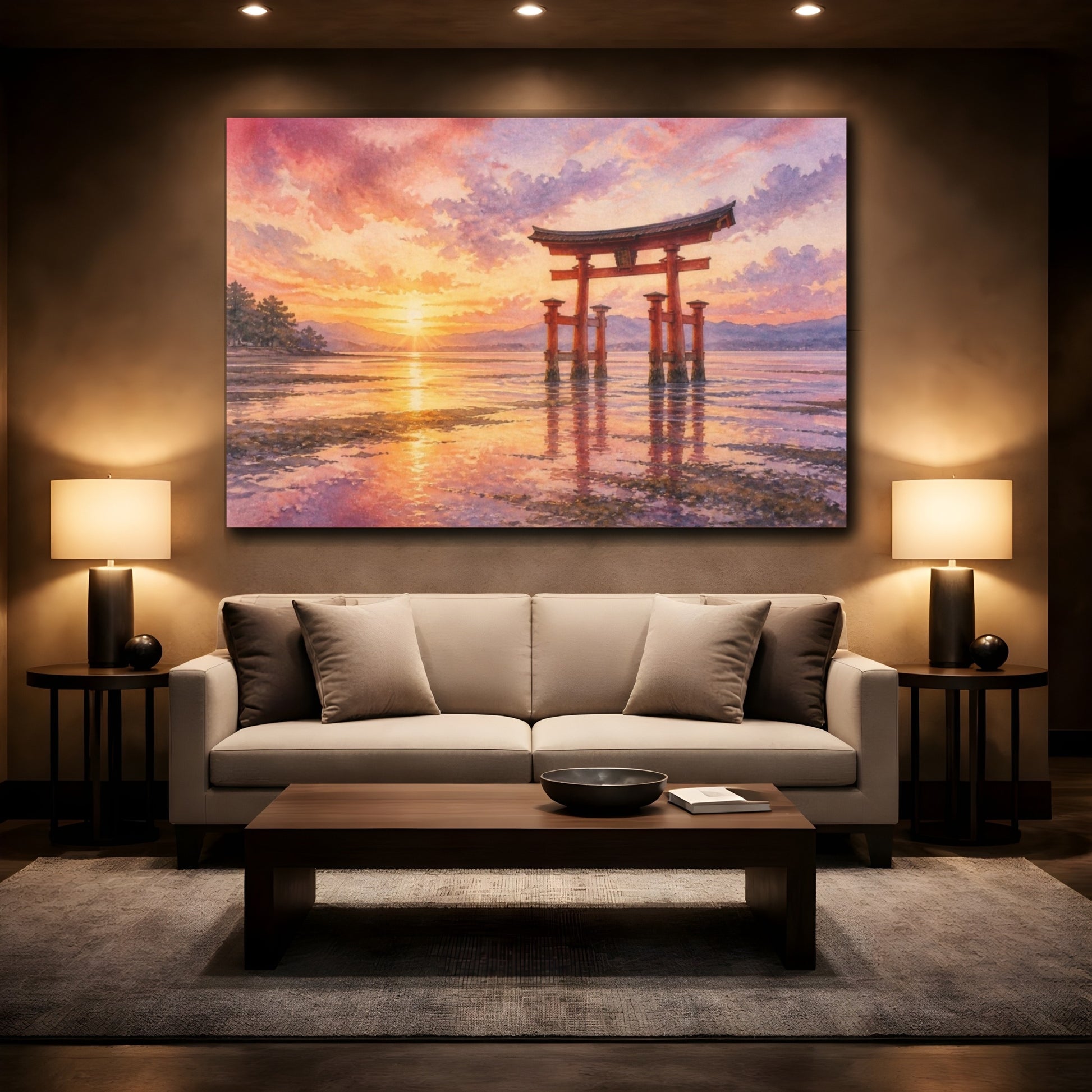 Mockup 2. Sunset Torii At Low Tide shown as canvas print