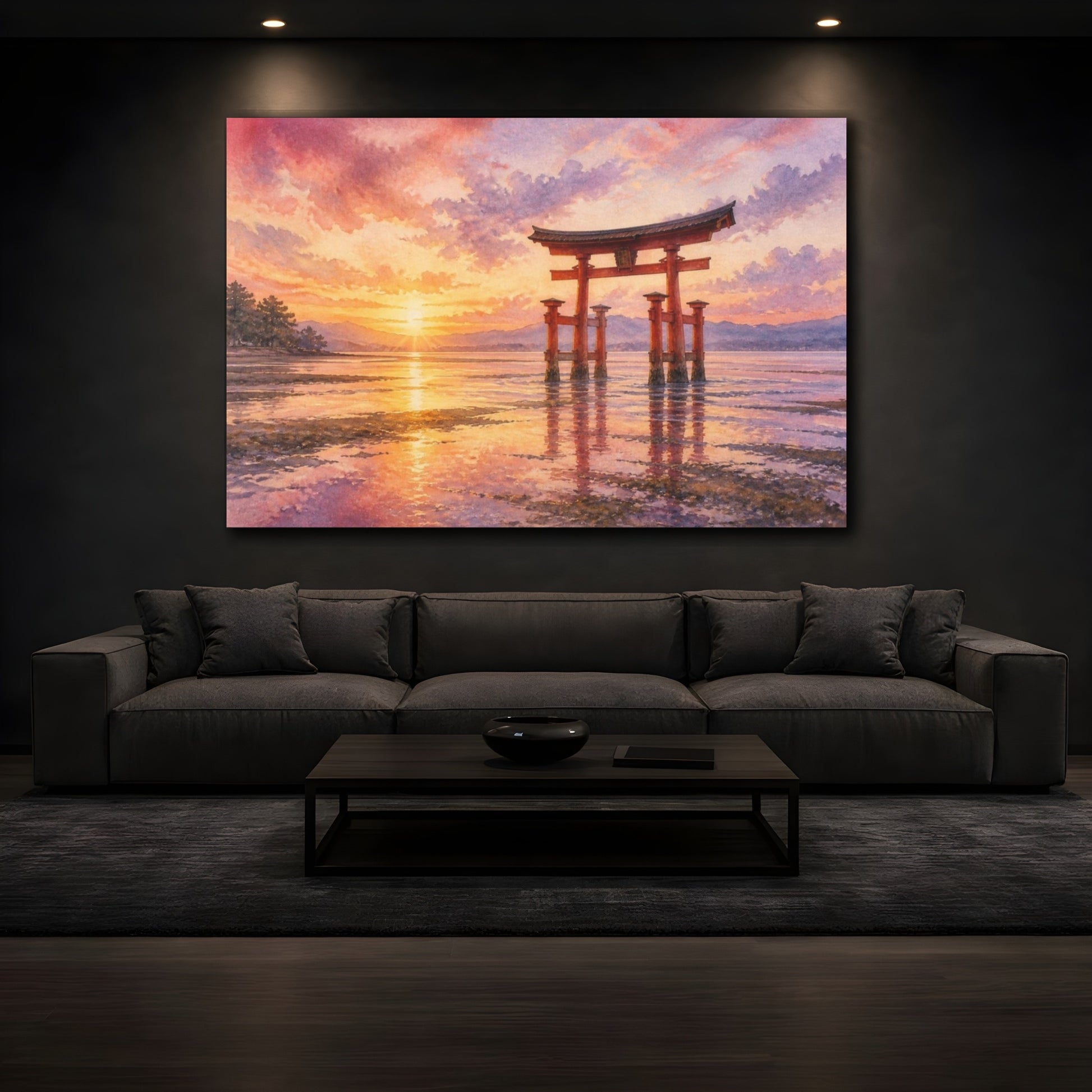 Mockup 3. Sunset Torii At Low Tide shown as canvas print