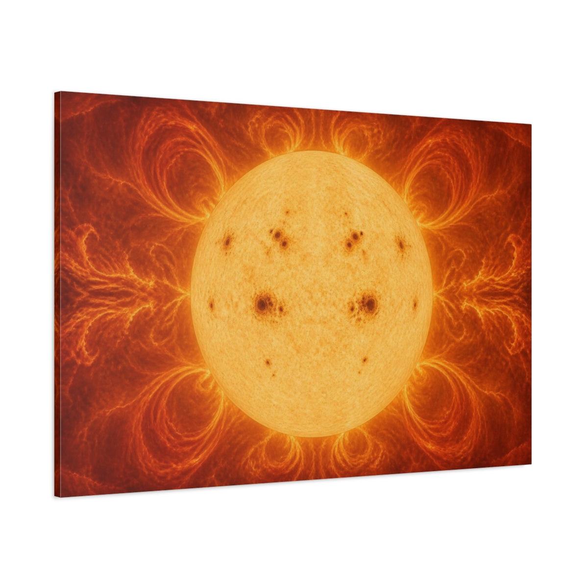 Side Mockup 1. Sunspots On Solar Disk shown as canvas print