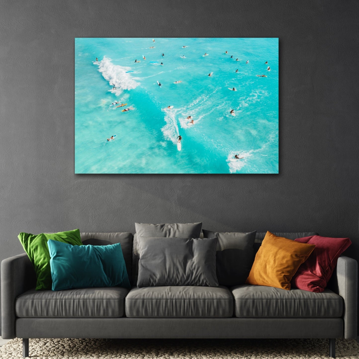 Surf Canvas Print - Aerial Surfers Ocean Wave Boho Large Wall Art - YesArtYes