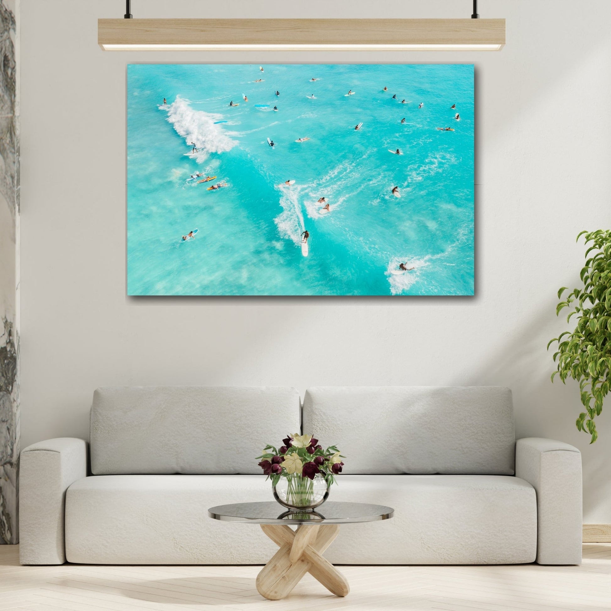 Surf Canvas Print - Aerial Surfers Ocean Wave Boho Large Wall Art - YesArtYes