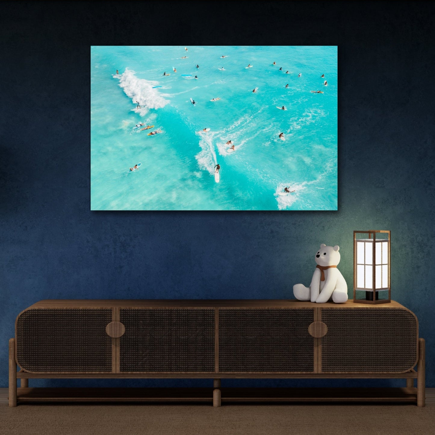 Surf Canvas Print - Aerial Surfers Ocean Wave Boho Large Wall Art - YesArtYes