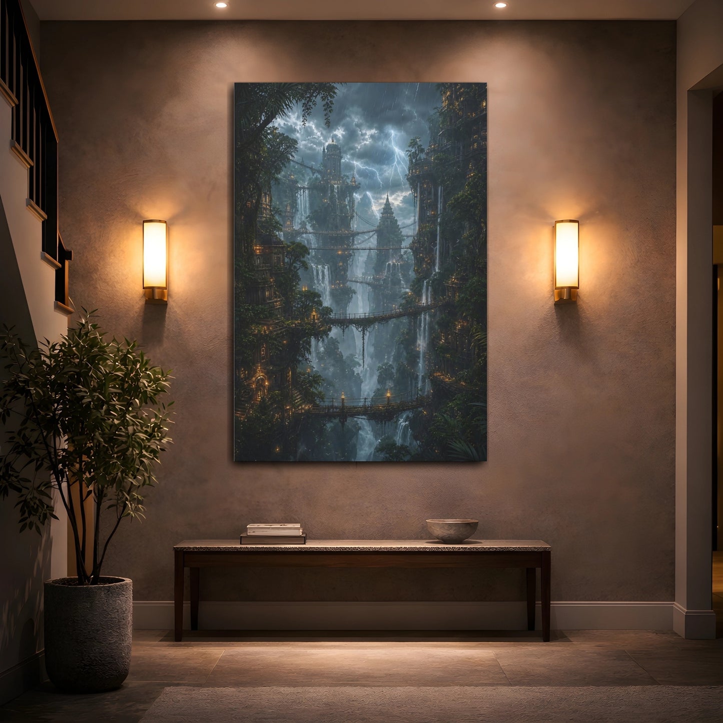 Mockup 2. Suspended Waterfall City shown as canvas print