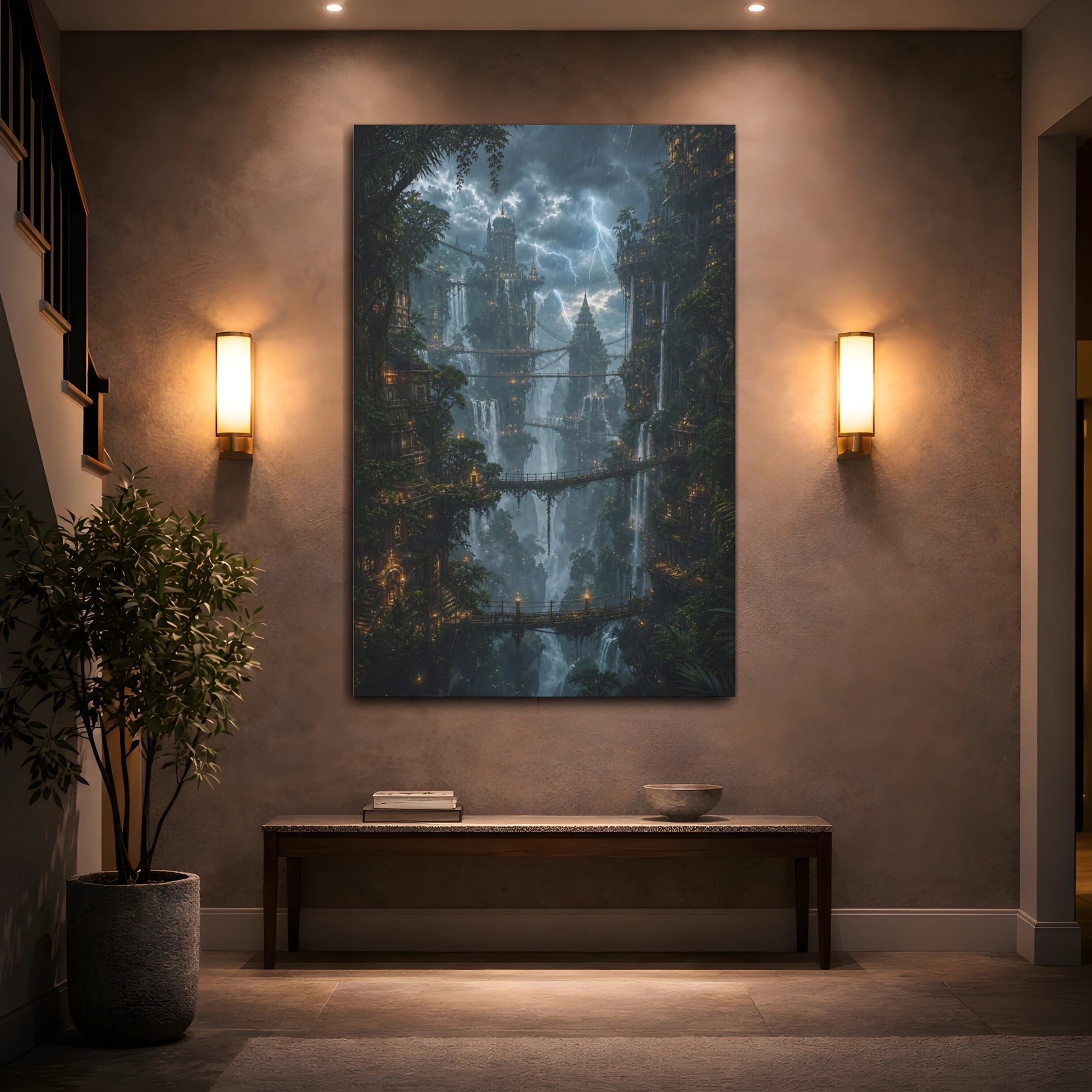 Mockup 2. Suspended Waterfall City shown as canvas print
