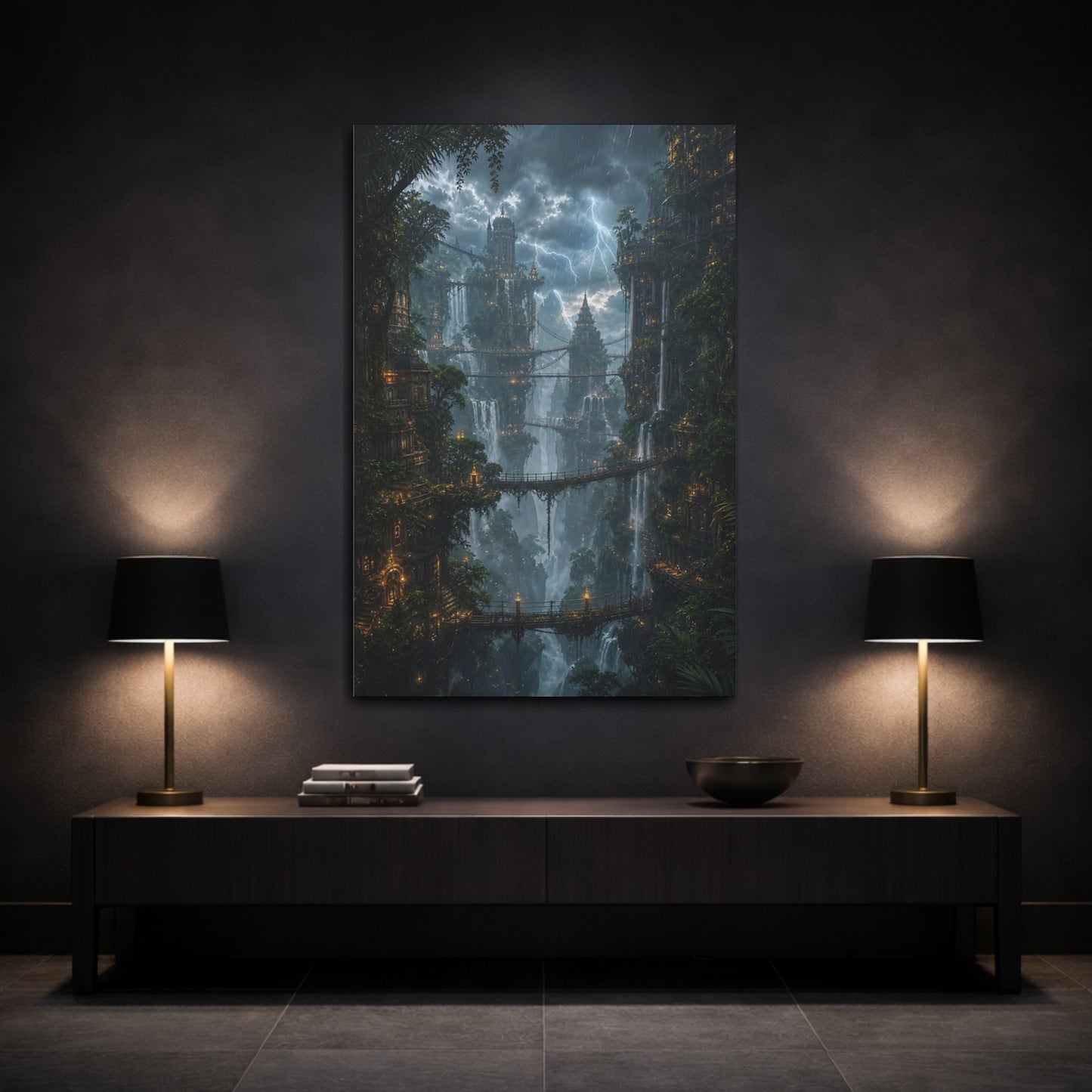 Mockup 3. Suspended Waterfall City shown as canvas print