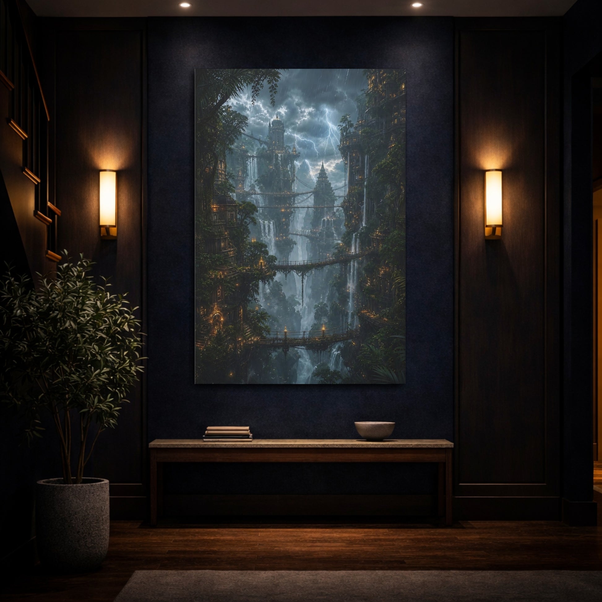 Mockup 4. Suspended Waterfall City shown as canvas print