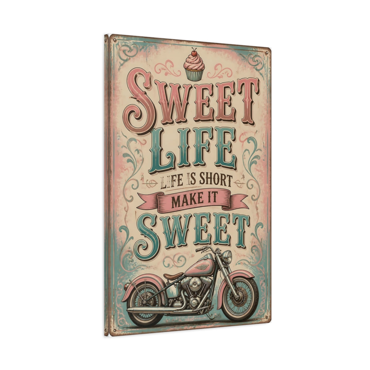 Main Mockup. Sweet Life Quote Motorcycle shown as canvas print