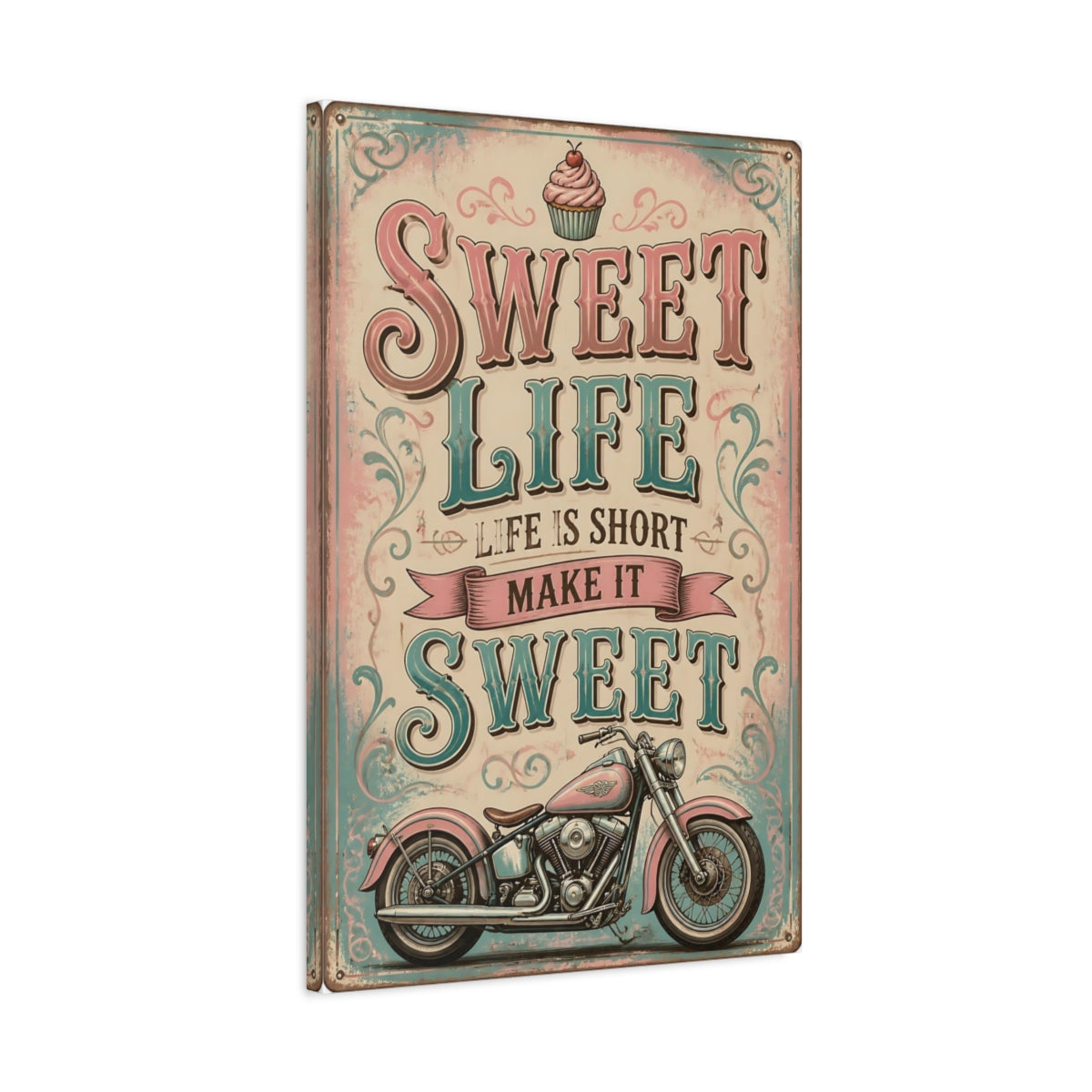 Side Mockup 2. Sweet Life Quote Motorcycle shown as canvas print