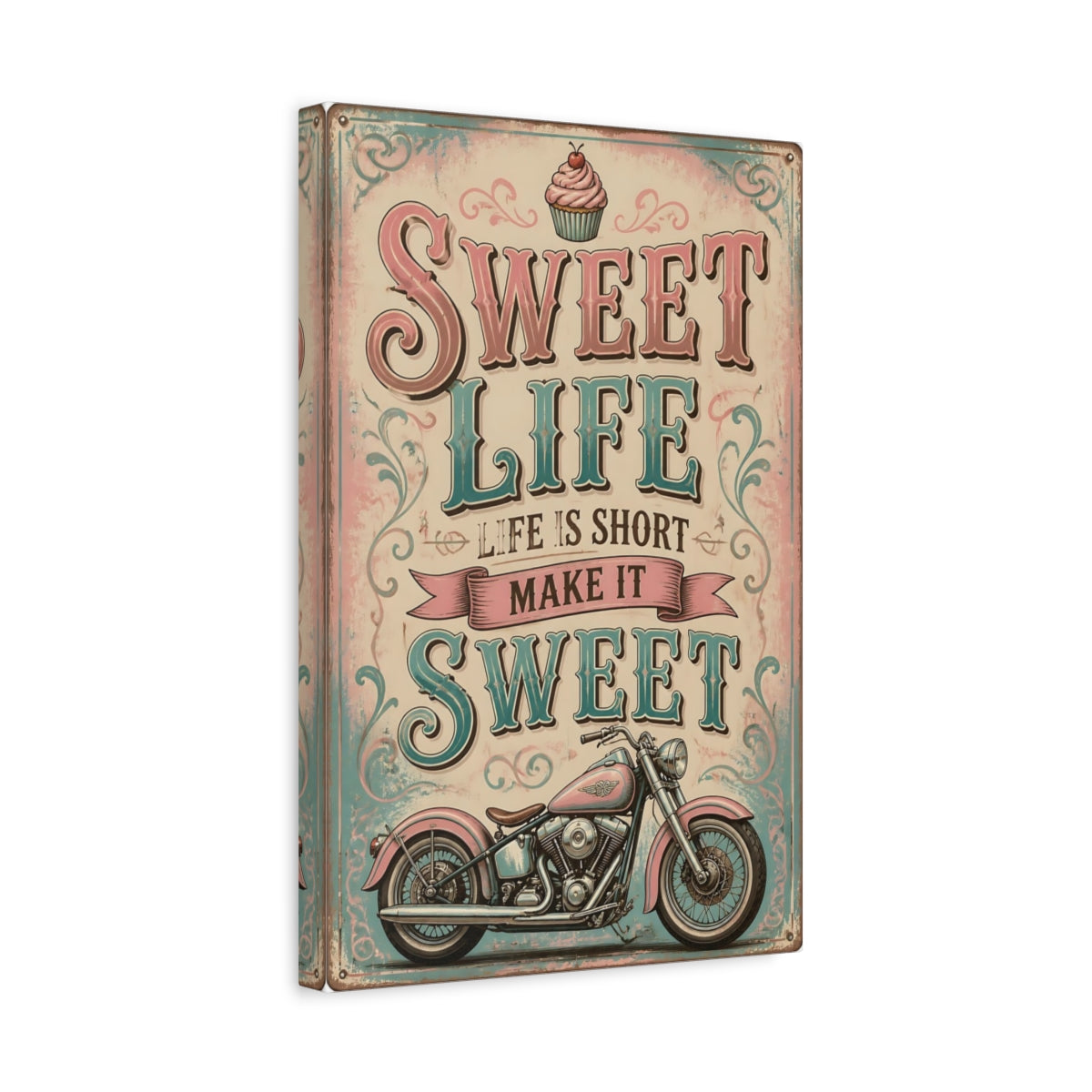Side Mockup 4. Sweet Life Quote Motorcycle shown as canvas print