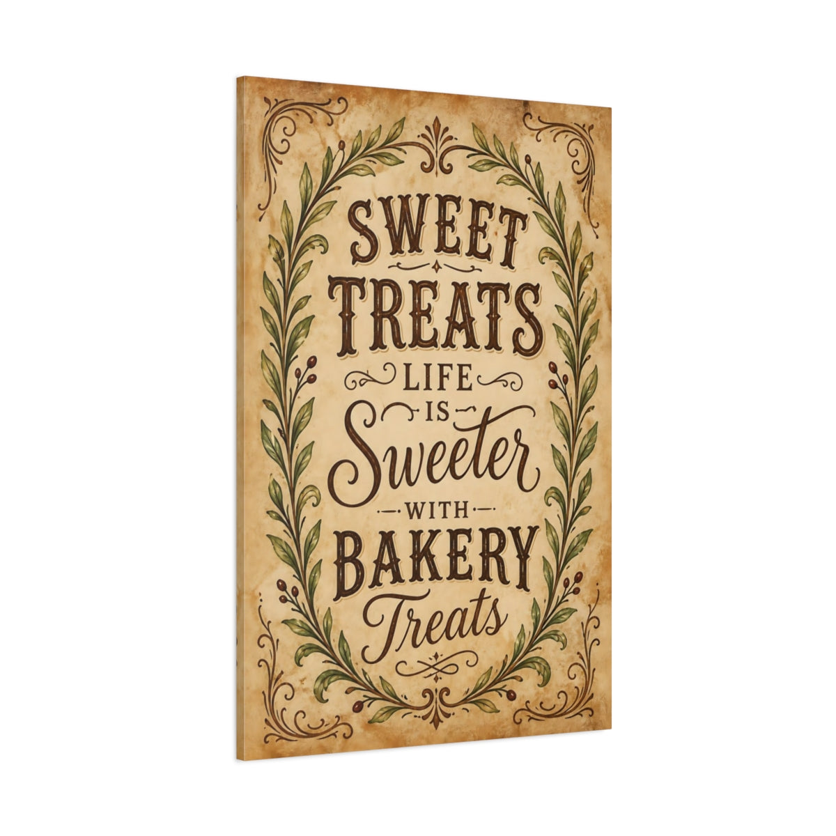 Side Mockup 1. Sweet Treats Bakery Quote shown as canvas print