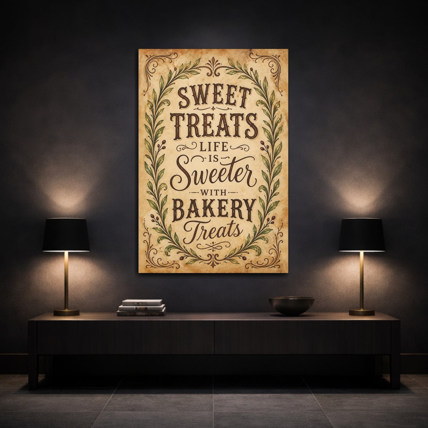 Mockup 3. Sweet Treats Bakery Quote shown as canvas print