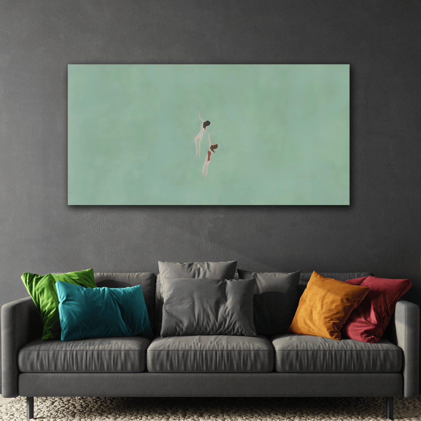 Swiming into the Green Sea Canvas - Vintage Retro Minimalist Wall art - YesArtYes