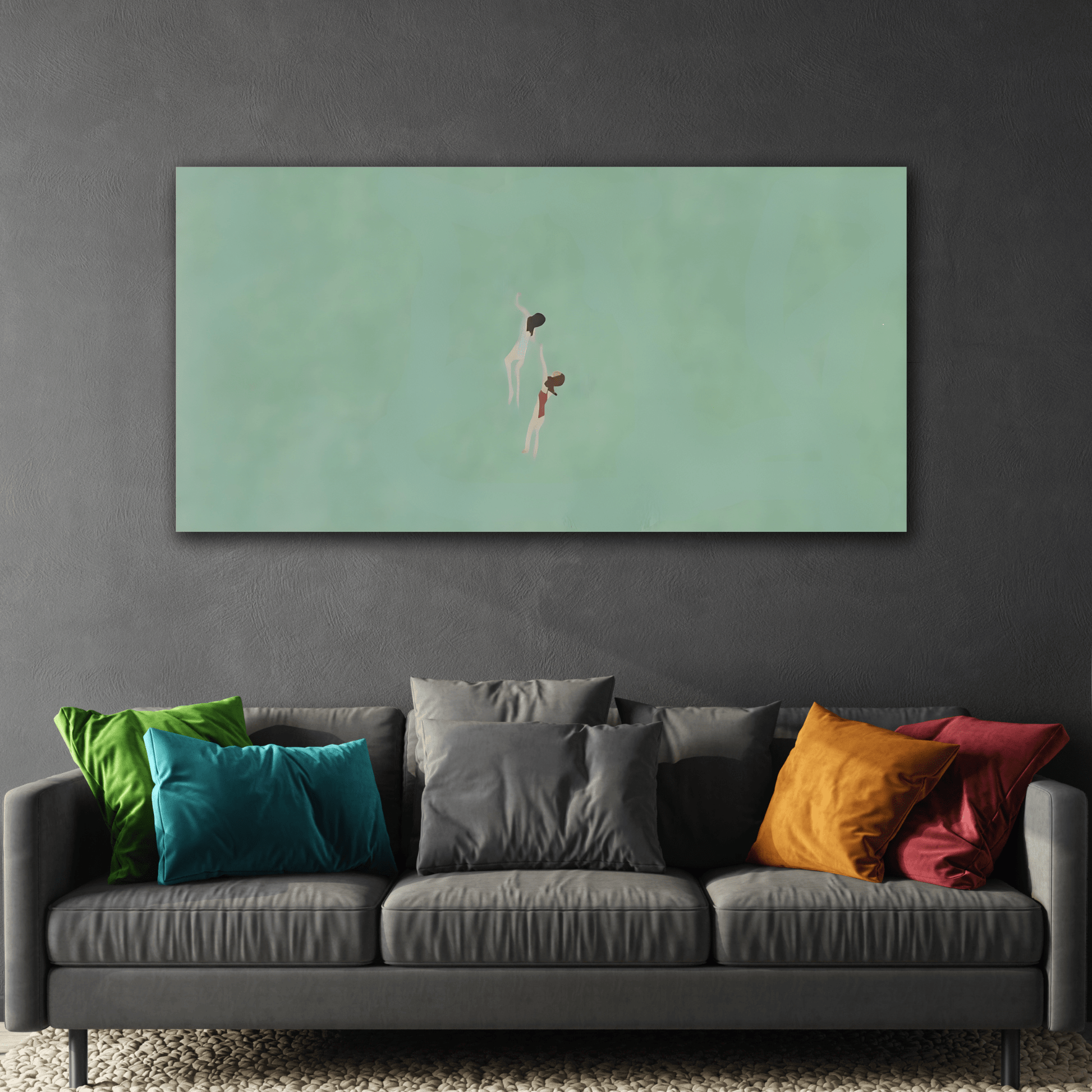 Swiming into the Green Sea Canvas - Vintage Retro Minimalist Wall art - YesArtYes