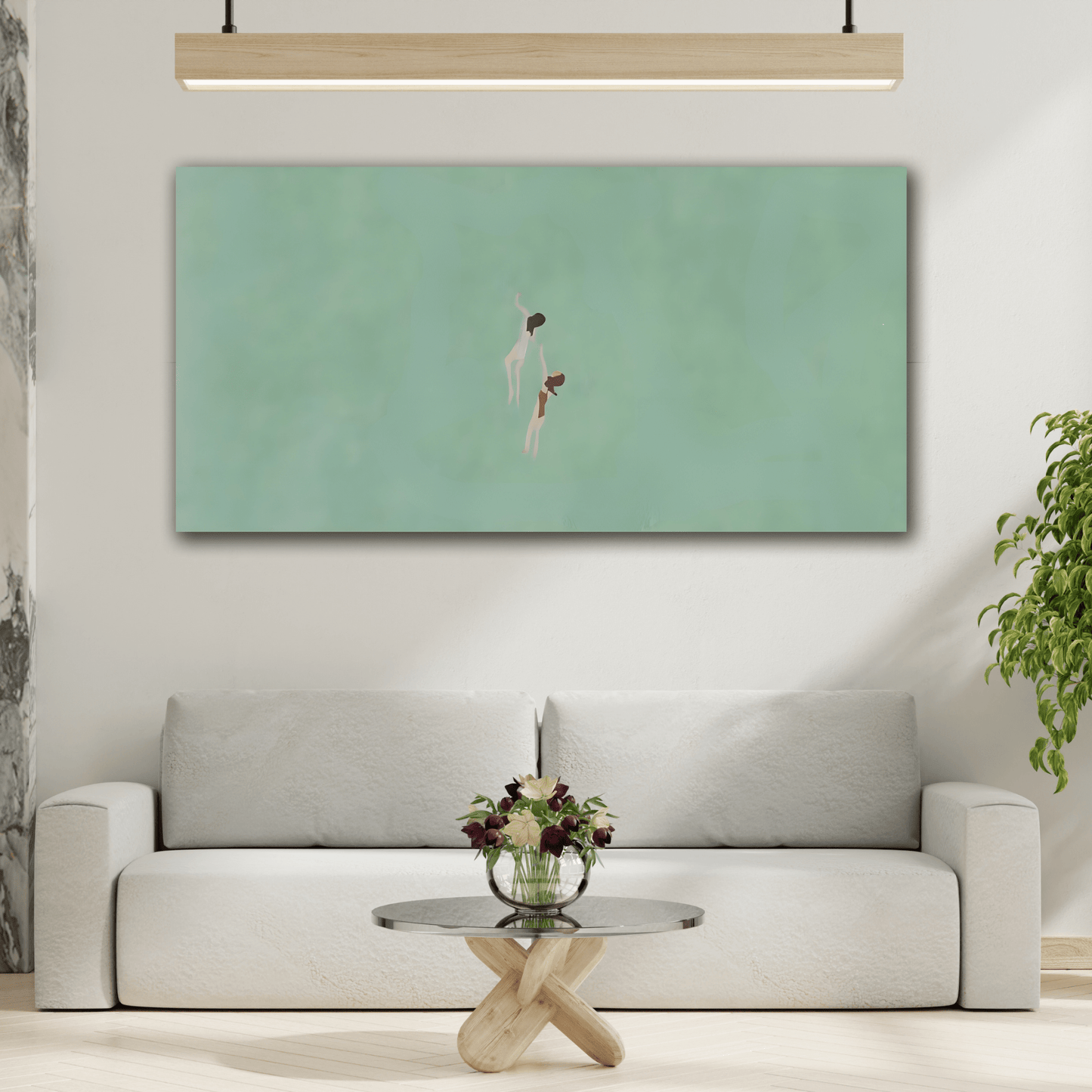 Swiming into the Green Sea Canvas - Vintage Retro Minimalist Wall art - YesArtYes