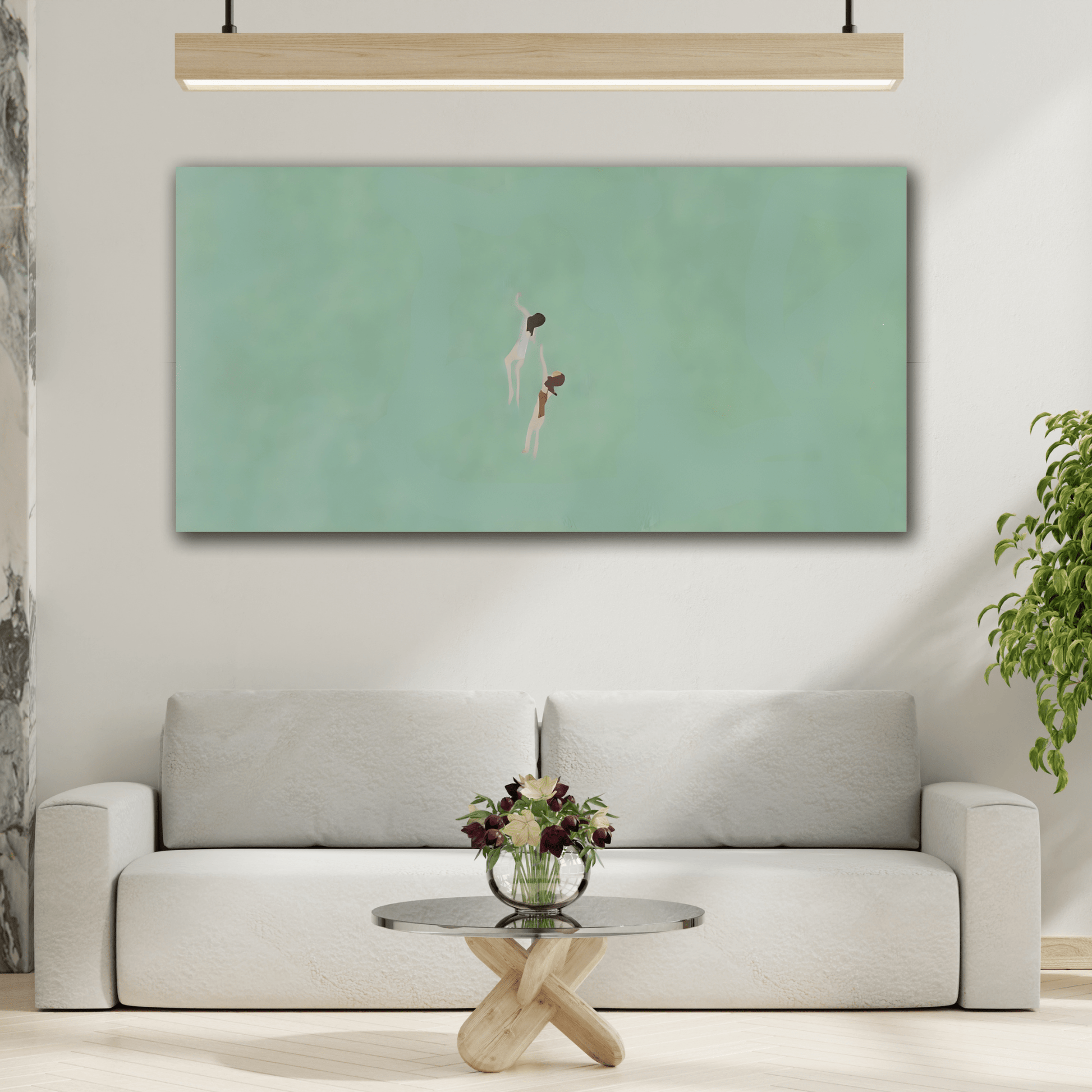 Swiming into the Green Sea Canvas - Vintage Retro Minimalist Wall art - YesArtYes
