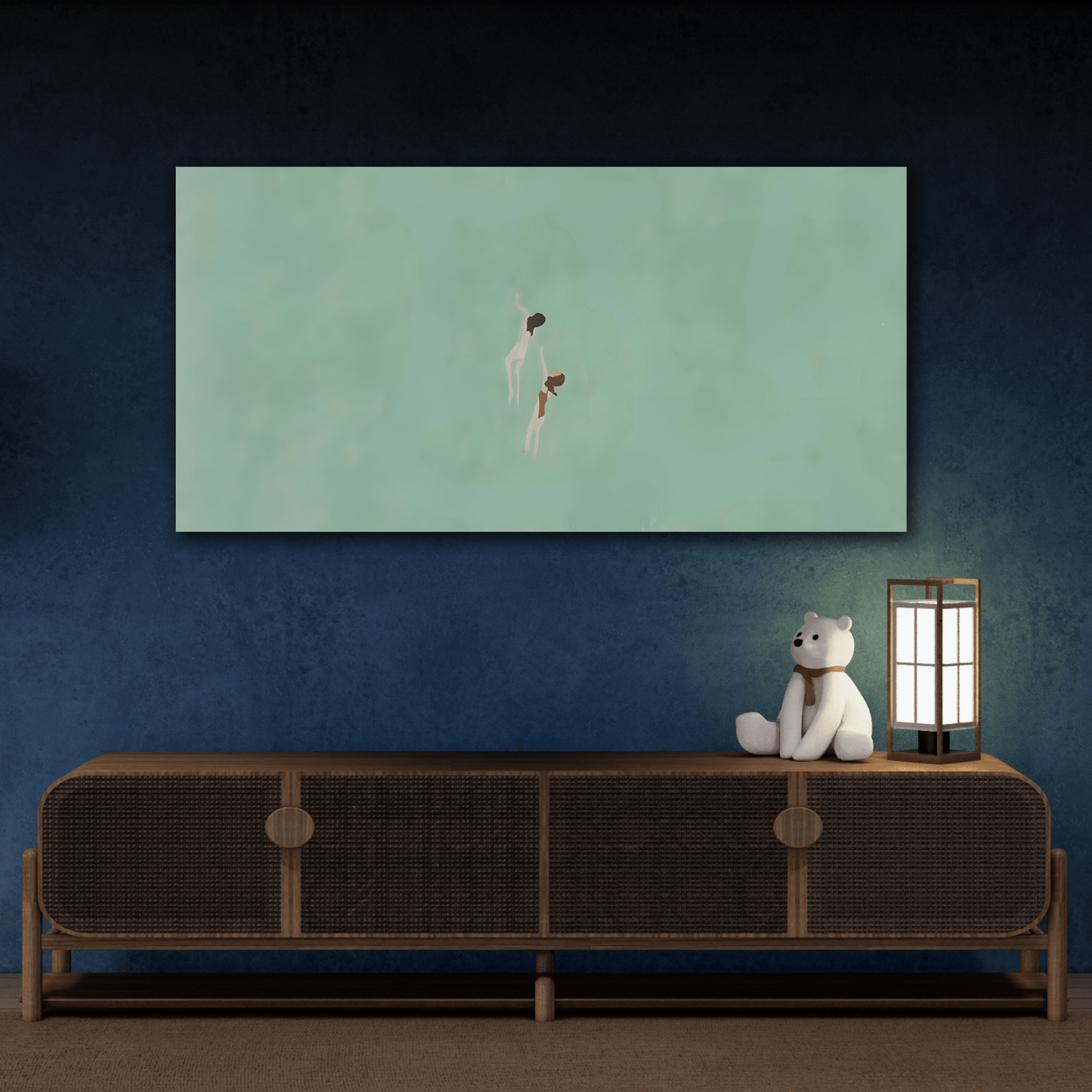 Swiming into the Green Sea Canvas - Vintage Retro Minimalist Wall art - YesArtYes