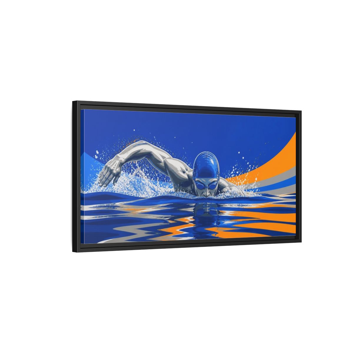 Side Mockup 2. Swimmer Motivation shown as framed canvas print