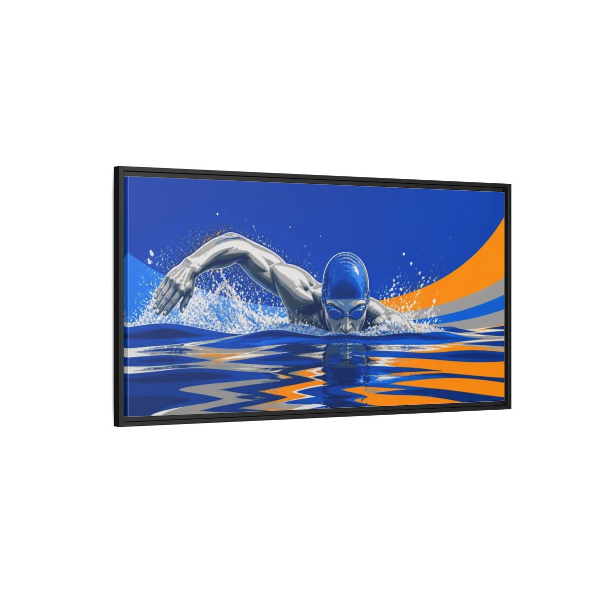 Side Mockup 5. Swimmer Motivation shown as framed canvas print