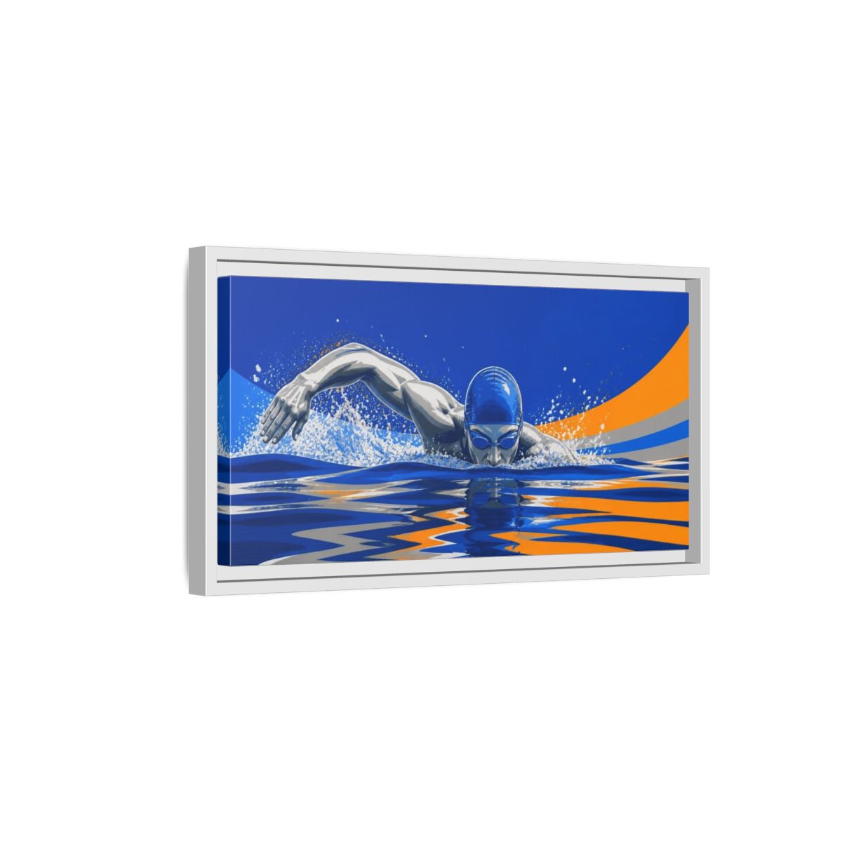 Side Mockup 6. Swimmer Motivation shown as framed canvas print