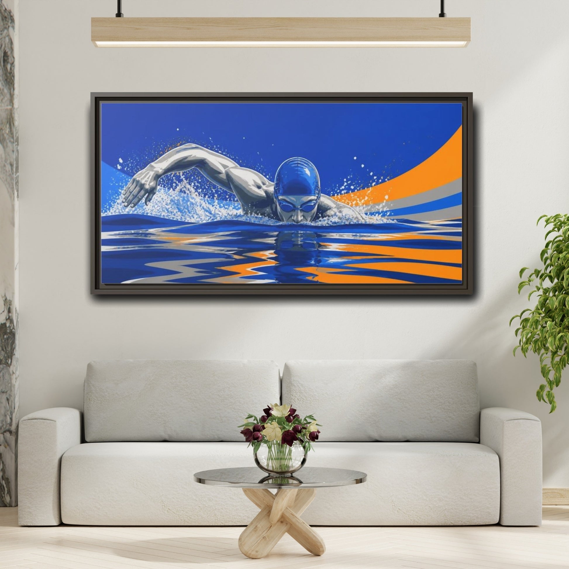 Mockup 2. Swimmer Motivation shown as framed canvas print