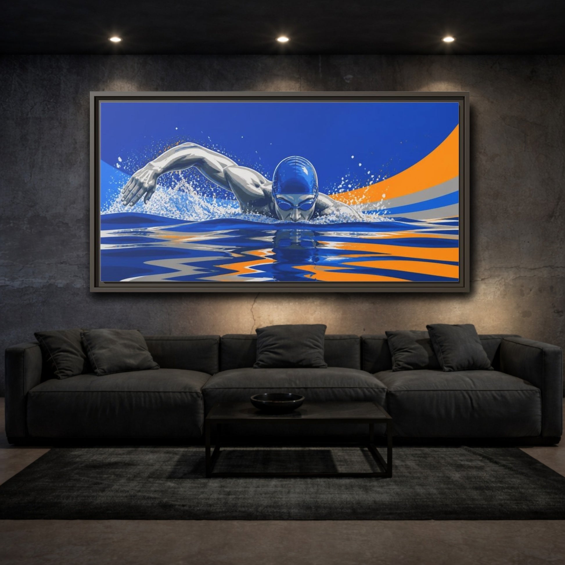 Mockup 3. Swimmer Motivation shown as framed canvas print